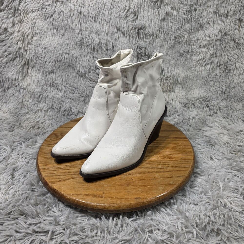Just Fab Leda High Heel Ankle Booties Womens 8.5 White Cream Slouch Block Boots